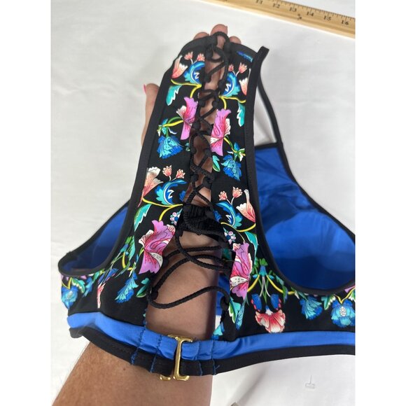 Nanette Lepore Women’s Size XS 0-2 Floral High-Neck Crop Swim Top Zigzag Back - Picture 5 of 7